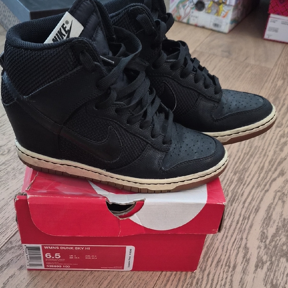 Nike Women’s Dunk SKY HI Wedge High-Top Sneakers in Black with Cream Sole